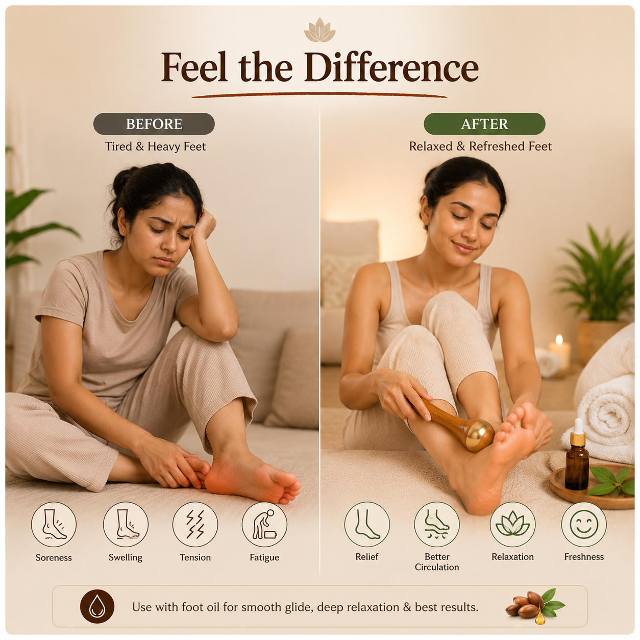 Kansa Wand Facial & Foot Massager - Helps Reduce Toxins & Boost Circulation