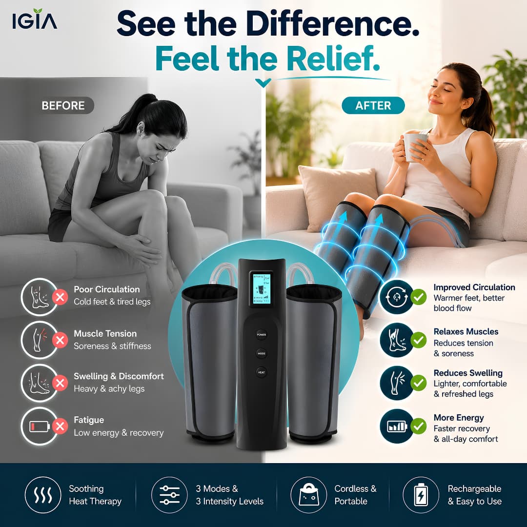 Air Compression Leg Massager with Heat & Adjustable Intensity