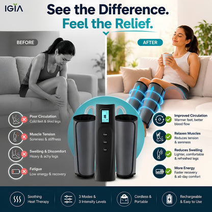 Air Compression Leg Massager with Heat & Adjustable Intensity