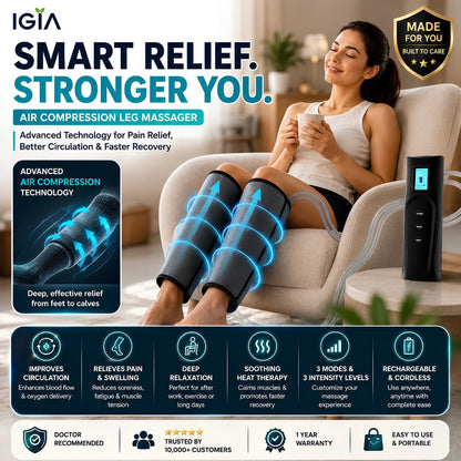 Air Compression Leg Massager with Heat & Adjustable Intensity