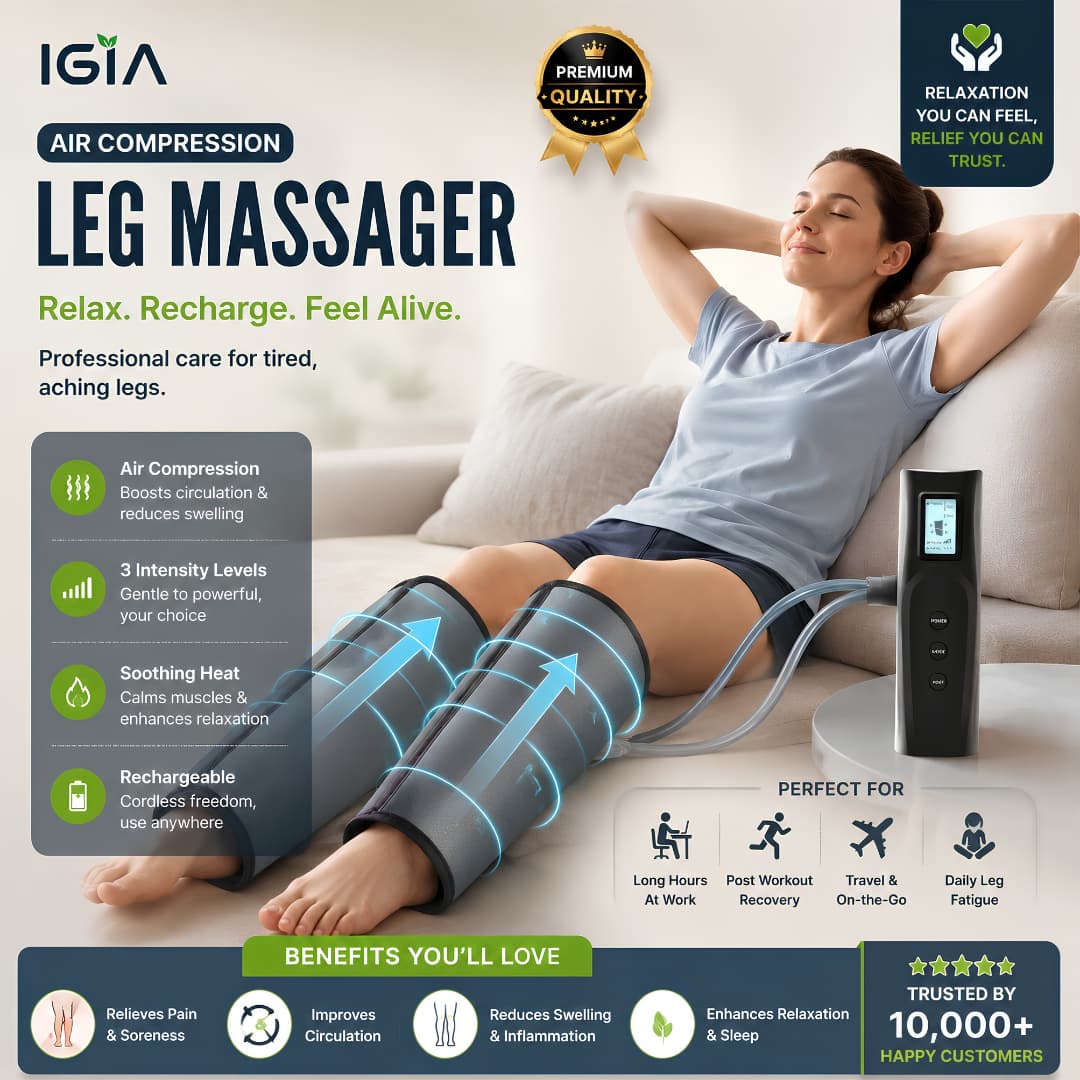 Air Compression Leg Massager with Heat & Adjustable Intensity