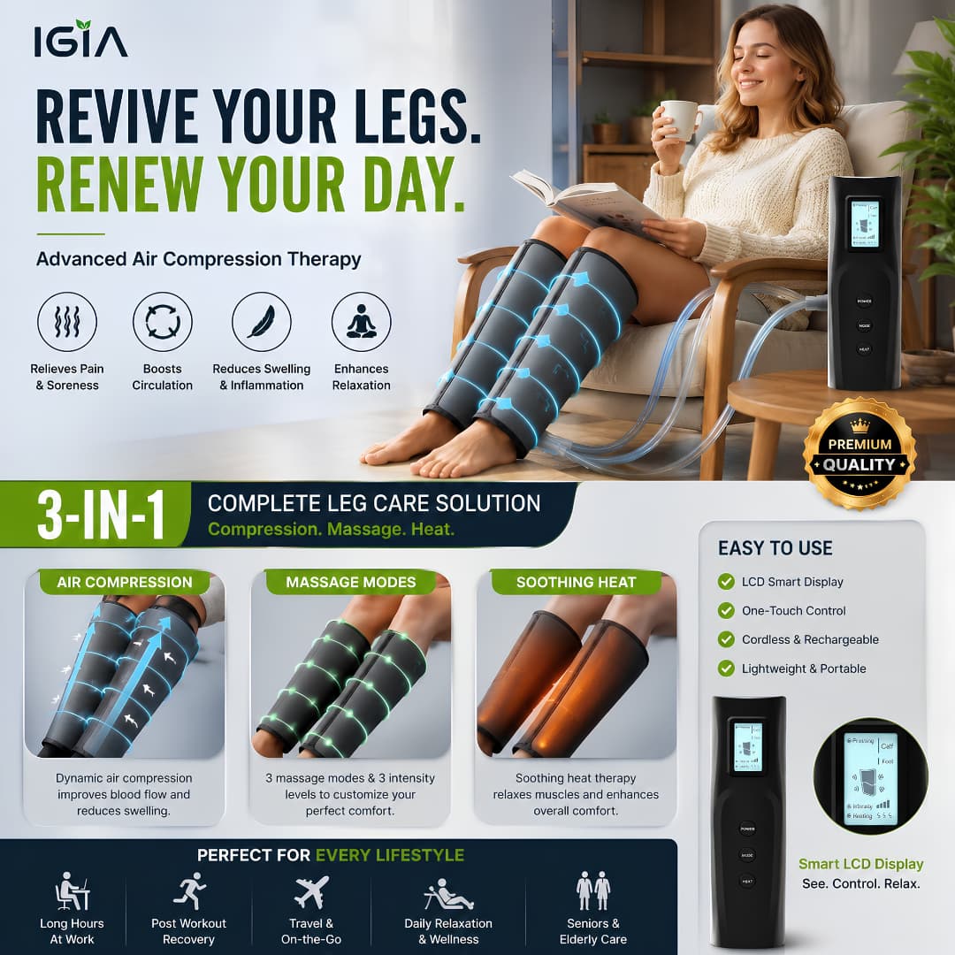 Air Compression Leg Massager with Heat & Adjustable Intensity