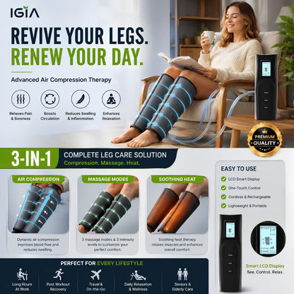Air Compression Leg Massager with Heat & Adjustable Intensity