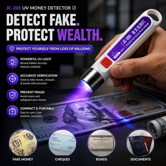 UV Fake Money Detector - Verify Notes, Cheques & Bonds - Protection From Scammers